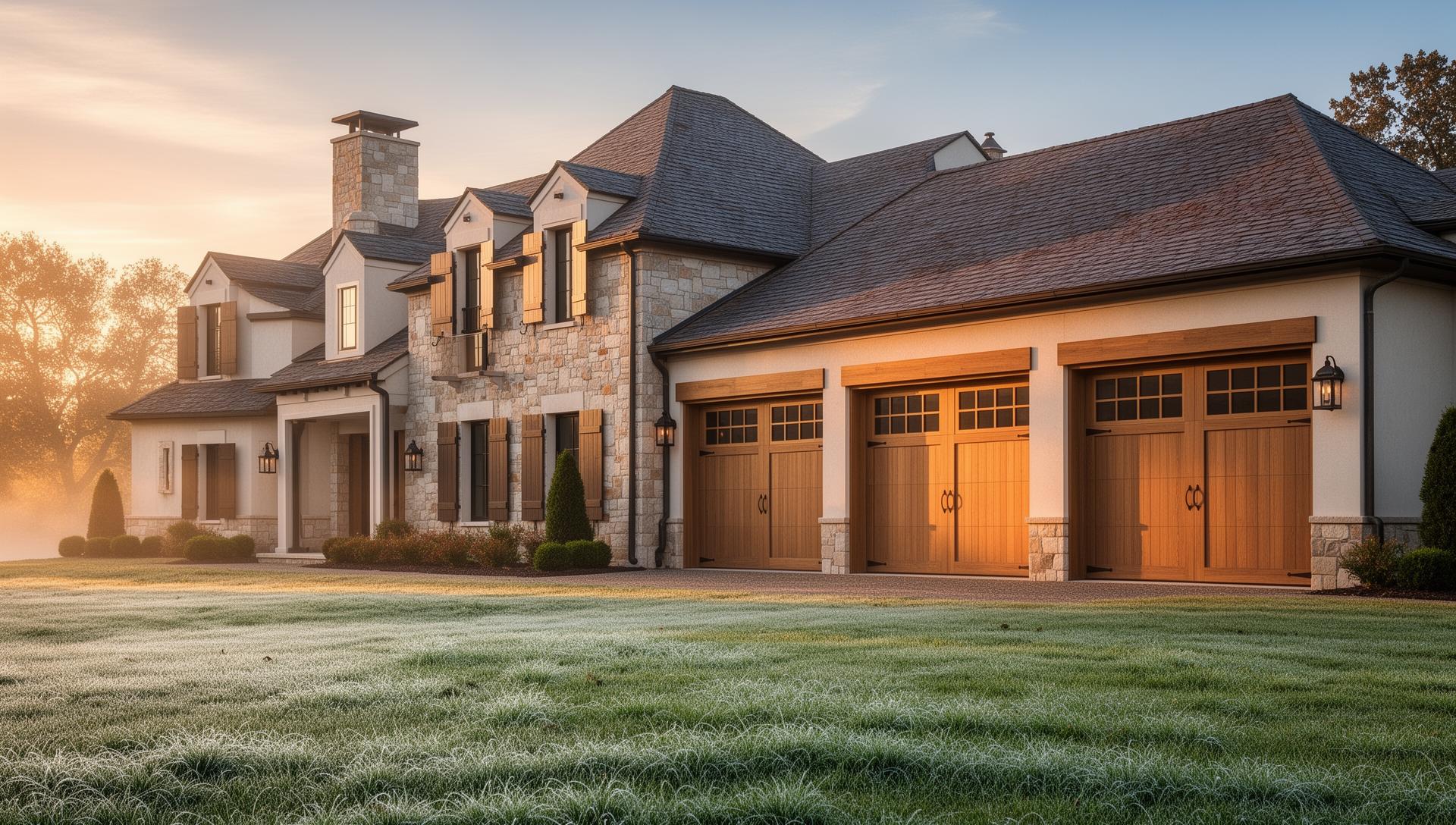 Beautiful craftsman style garage doors on French country estate - professional garage door installation by Garage Door Neilton